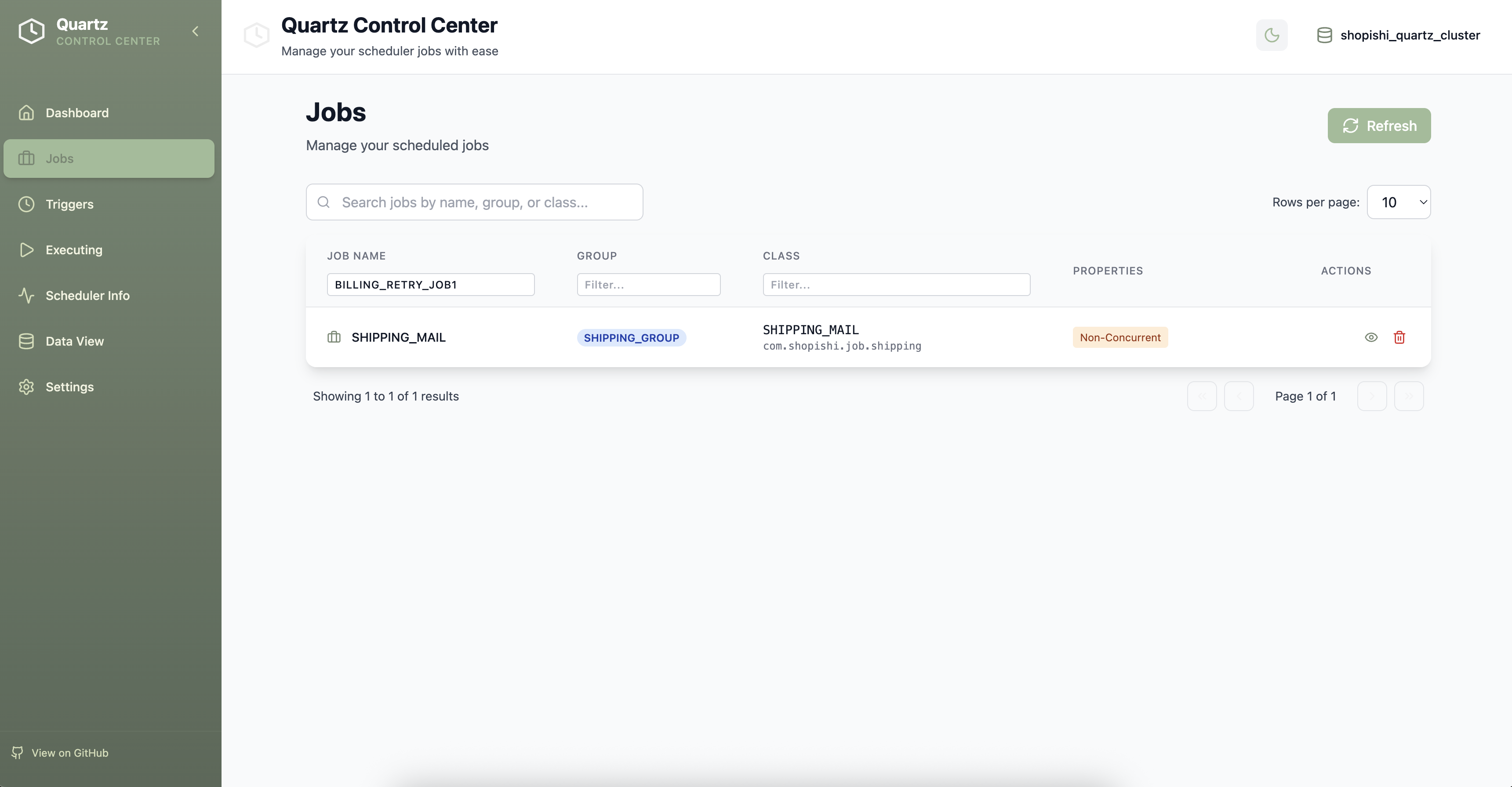 Quartz Control Center Triggers - View and manage job triggers